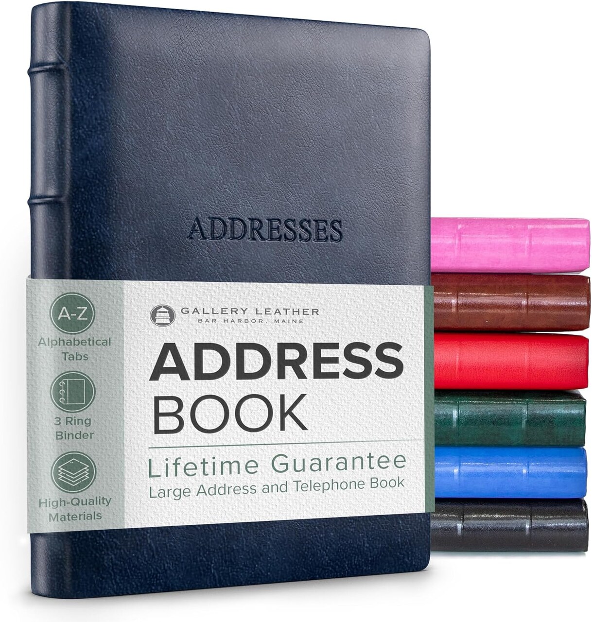 Gallery Leather Large Address Book with Alphabetical Tabs up to 480 records, Leather Notebook Hardcover, Telephone and Address Books - 9x7,